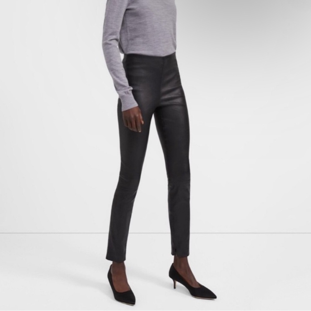 THEORY BRISTOL Black Leather Skinny Leggings Pants size 00